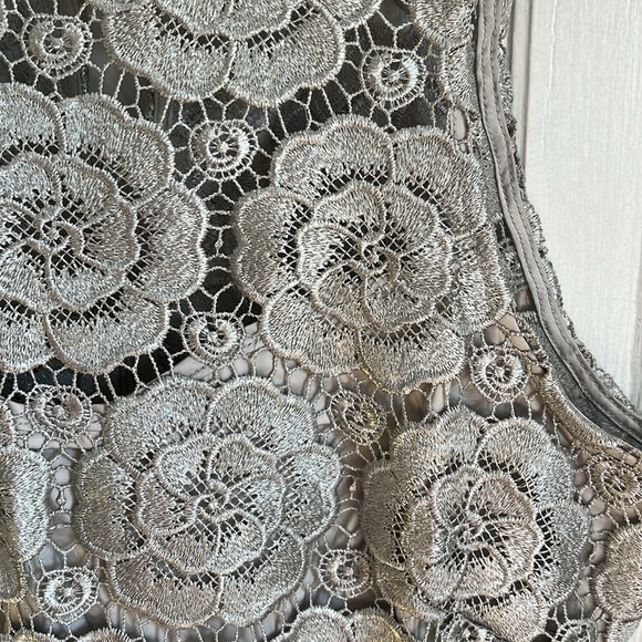 BHLDN Anthropologie Silver Floral Lace Sleeveless Emmeline Dress - Picture 4 of 11